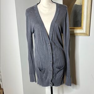 Gray V-Neck Cardigan Sweater with Relaxed Fit
